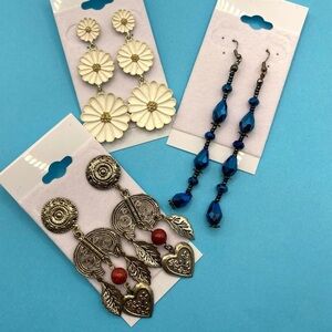 Long Dangle Pierced Earrings Bundle of Three Pairs